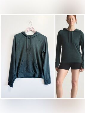 QUINCE Flowknit Pullover Hoodie Heather Green Teal Women’s S Small